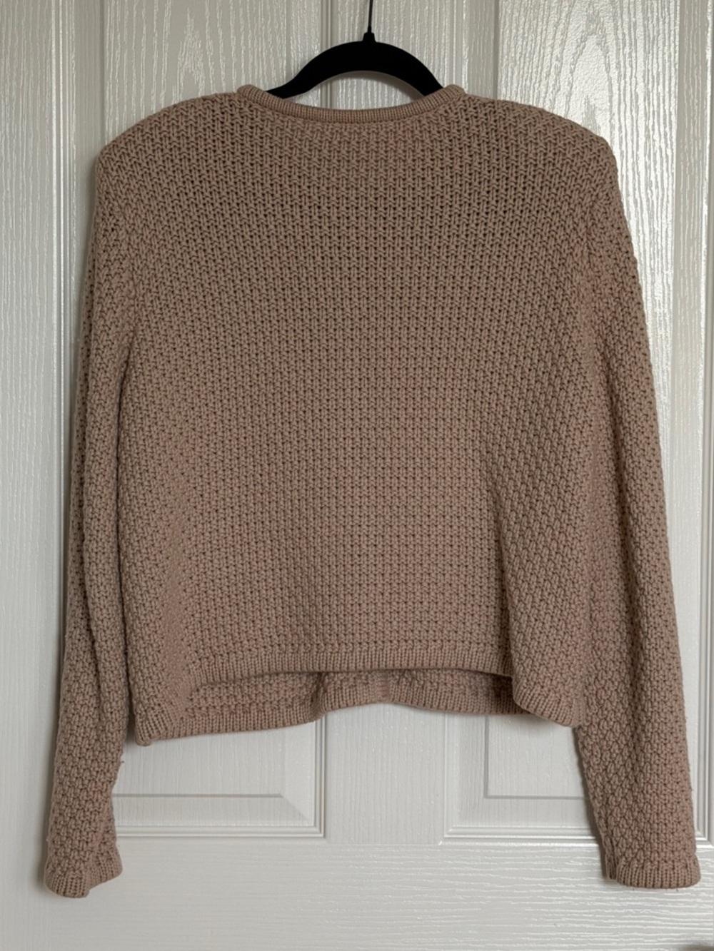 Rosae Paris - Chunky Knit Crewneck Cardigan Sweater in Beige with Gold Buttons - Picture 4 of 7